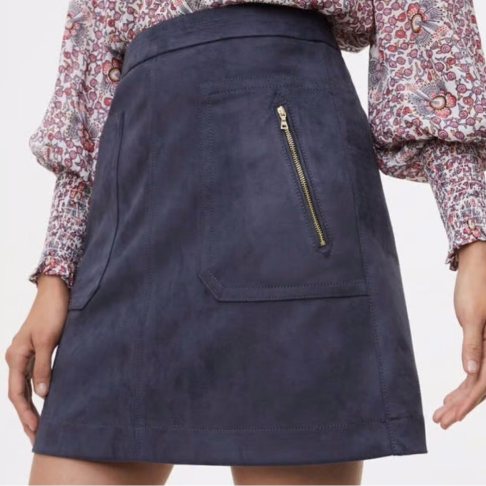 Loft Navy Blue Faux Suede Women's Skirt, 0p